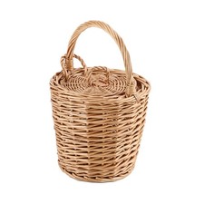 Round Wicker Basket with Handle and Lid for Phones, Toys, and Storage