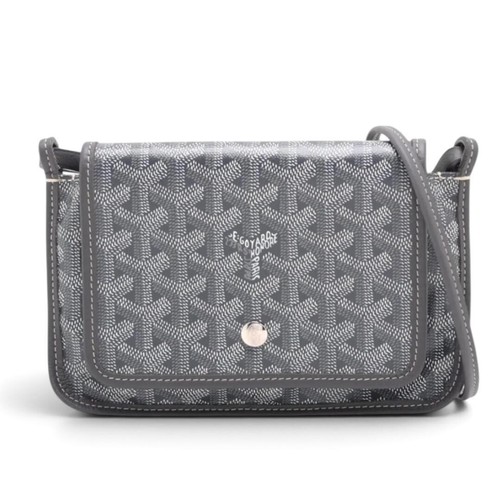 Goyard Plume Pouch Gray PVC Leather Crossbody Bag Small w Dust Bag