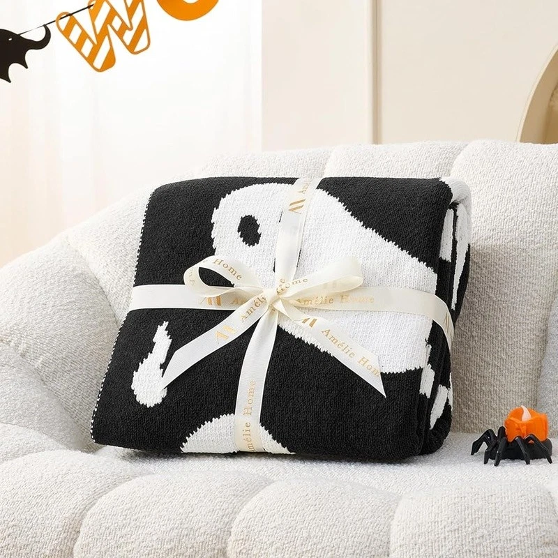 Chenille Throw Blanket with Ghost Pattern, Soft and Warm Lightweight Gift
