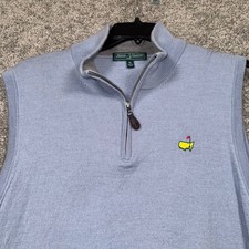 Masters Collection Mens XL Light Blue 1/4 Zip Golf Vest Merino Wool Masters Logo