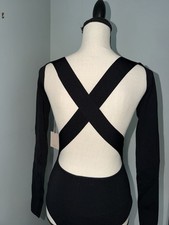 superdown Isabel Backless Bodysuit Black S Long Sleeve Crisscross