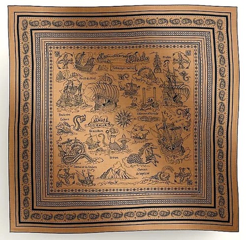 Hermes Shawl Scarf Tatouages Marins Bandana Caramel Cashmere Silk Auth New 140 - Picture 1 of 10