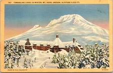 Vintage Postcard Timberline Lodge Winter Mt. Hood Oregon Linen 1939 Postmark
