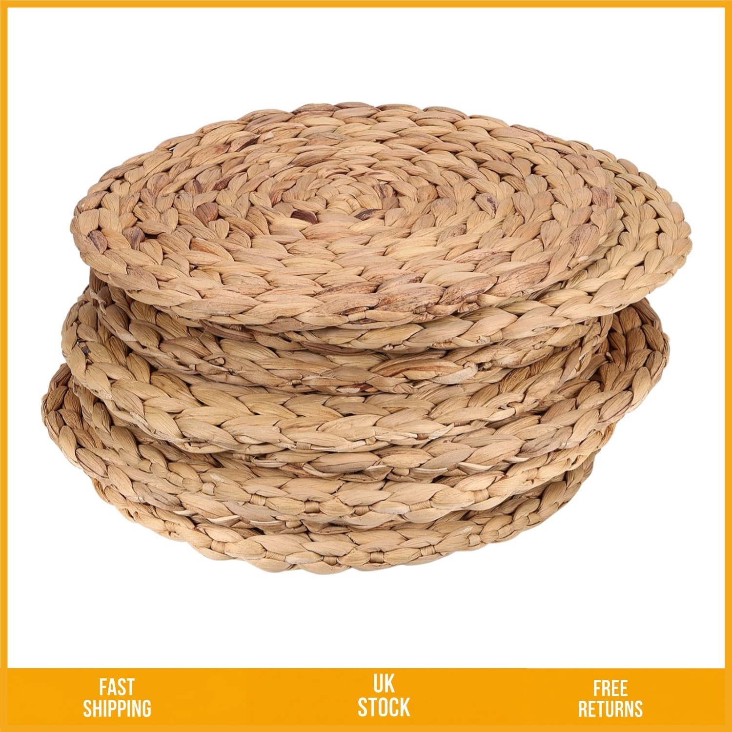 Rustic Woven Water Hyacinth Placemats Heat Resistant Round Tablemats 30cm 8pk