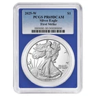 2025-W $1 1-oz Proof American Silver Eagle PCGS PR69DCAM FS Blue Label Blue