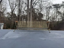 Vintage Brass 60 Slot Vinyl 45s Record Holder Wood Handles Mid Century Modern