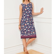 Talbots Effortless Jersey Shift Dress Womens L Blue Floral Preppy Resortwear