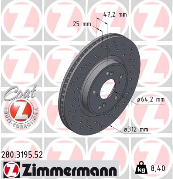 2X Zimmermann Bremsscheibe Sport Z 280.3195.52 FüR Honda CR 5 AWD RW2-image