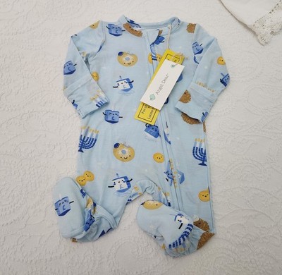 NWT ANGEL DEAR 0/3 MONTHS HANUKKAH BLUE 2 WAY ZIPPER FOOTIE PAJAMAS