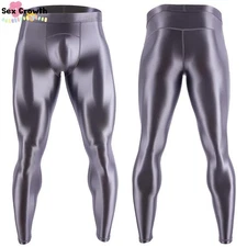Men's Sexy Glossy Stretch Running Pants Yoga Workout Quick Dry Fitness Leggings