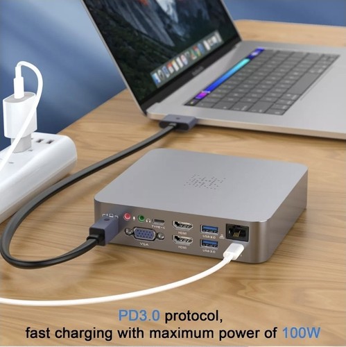 Docking Station in alluminio 18in1 tipo C Doppio, adattatore HDMI/VGA, 4 Porte - Afbeelding 2 van 8