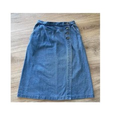 L.L. Bean Women's sz 12 Denim Midi Wrap Skirt Vintage 90's Boho Western Country