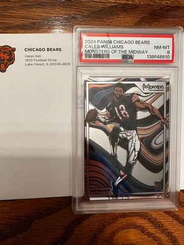 2024 PSA 8 Caleb Williams Rookie Panini Monsters of the Midway w/Bears PR Letter