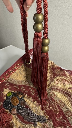 Vintage Sharif Purse Shoulder Bag Boho Retro Tapestry Leather Bead Tassel Bling - Picture 12 of 15