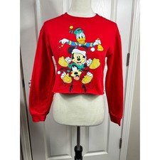 Disney Mickey  Friends Women S Christmas Cropped Sweatshirt Holiday Graphic