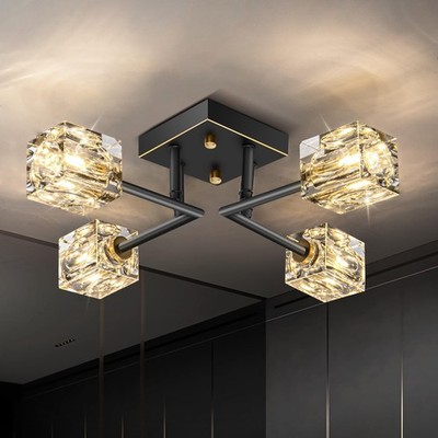Modern Crystal Ceiling Light,Semi Flush Mount Ceiling Light Fixture with 4-Li...