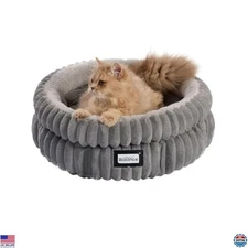 BALANCE Cozy Round Cat Bed - Washable Plush Faux Fur for Indoor Cats & Puppies