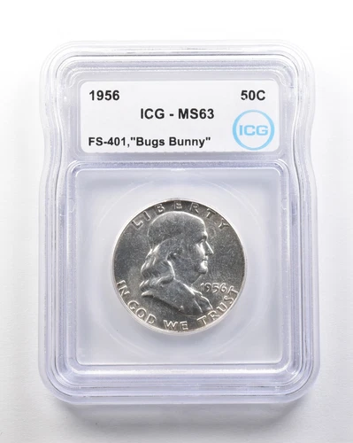 1956 Franklin Half Dollar Mint Error FS-401 Bugs Bunny MS63 ICG *1732