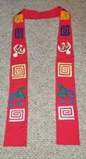 CLERGY STOLE OFFICIANT VESTMENT HAND MADE RED W/CHRISTIAN SYMBOLISM