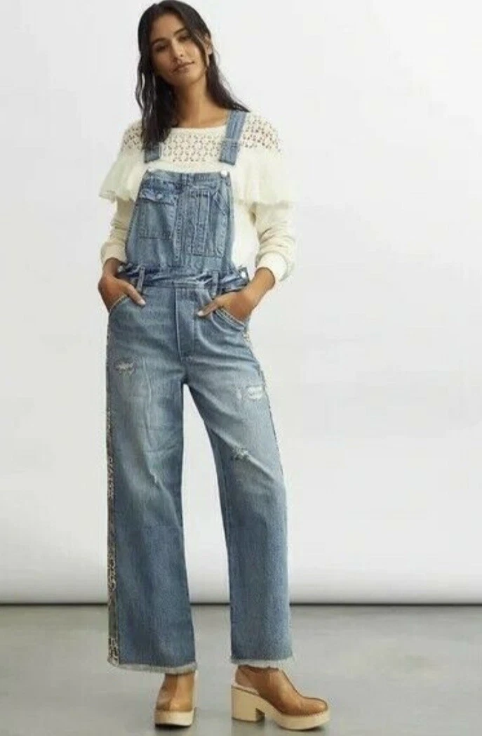 Distressed denim cheap overalls