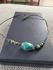 Vintage Blue Turquoise Gemstone Necklace w Brass Beads Necklace — photo 2