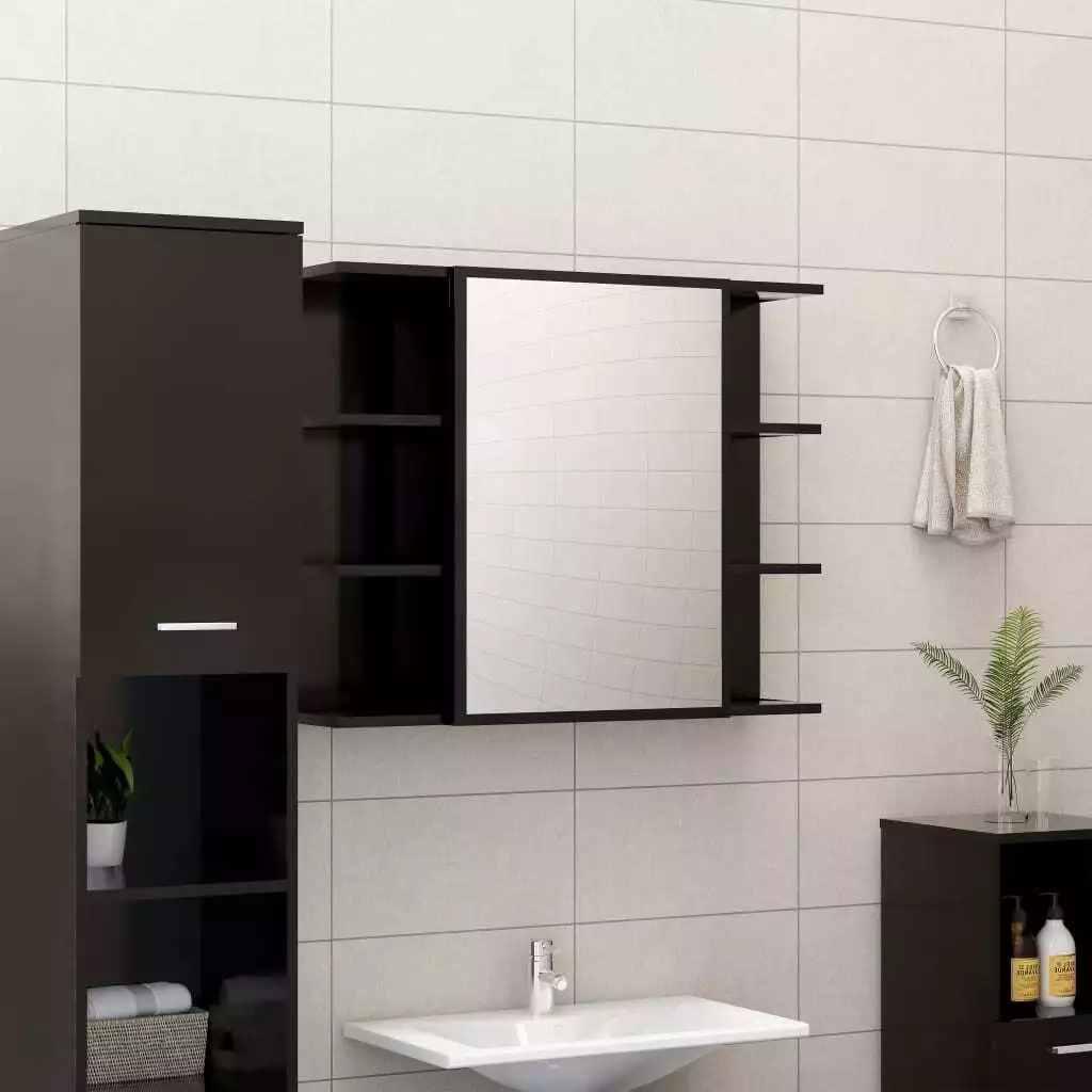 Bathroom Mirror Cabinet Black 80x20.5x64 cm Engineered Wood vidaXL