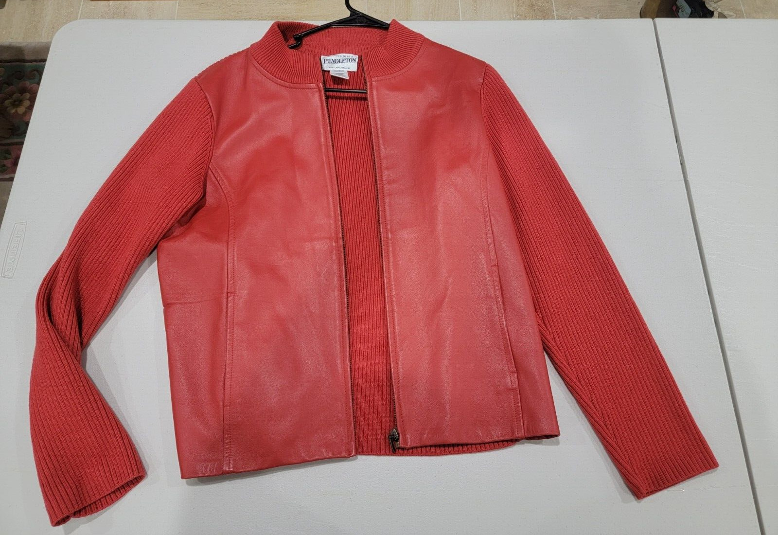 Pendleton Small Rust Orange Leather Jacket Full Z… - image 1