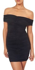 Reformation Sabine Women's Off the Shoulder Ruched Mini Dress Black Size XL