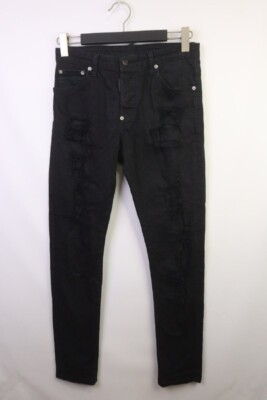 Dsquared2 Black Denim Cotton Dark Wash 5-Pocket Distressed Skinny 