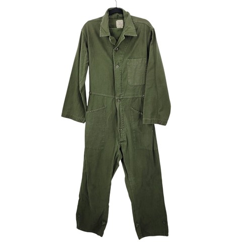 Vintage US Army OG-107 Cotton Sateen Coveralls M Army Green Jumpsuit Overalls - Picture 4 of 16