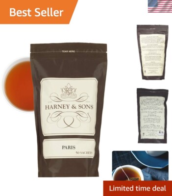 Elegant Paris Tea, 50 Sachets - Caffeinated Black Tea with Vanilla & Caramel