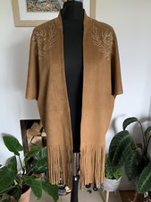Zara Brown Studded Faux Suede Jacket Medium - Duster Kimono Western Tassels Cape