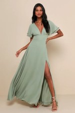 WEDDING DRESS, Lulus - Promise Of Love Sage Brush Flutter Sleeve Dress, RRP £99