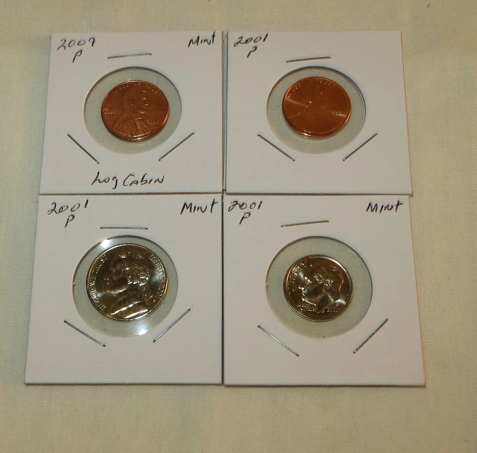 4-Uncirculated mint coin 6P9-12, 2001p Penny, Nickel, Dime, 2009 Log Cabin penny - Image 3 of 4