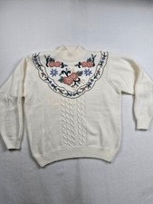Vintage Alfred Dunner Floral Embroidered Cable Knit Sweater XL Cottage Core