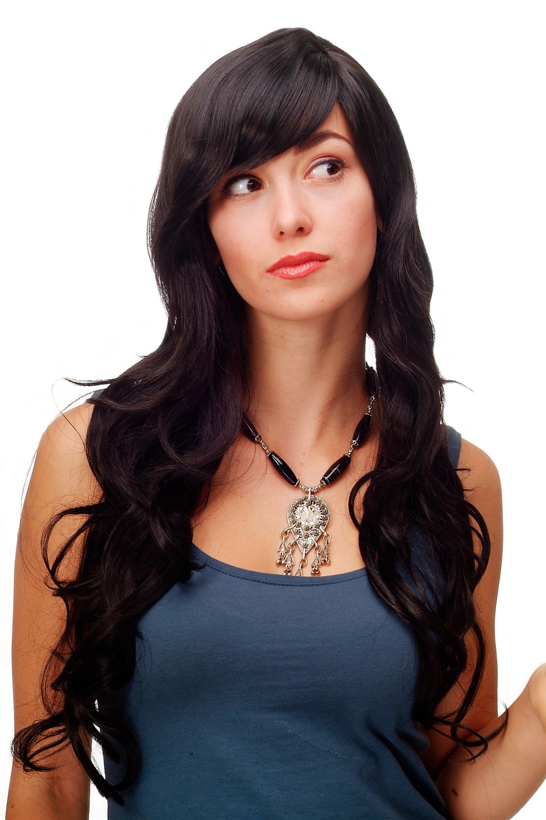 Women Wig Dark Brown Curls Wavy Long Side Parting approx. 70 9204S-3