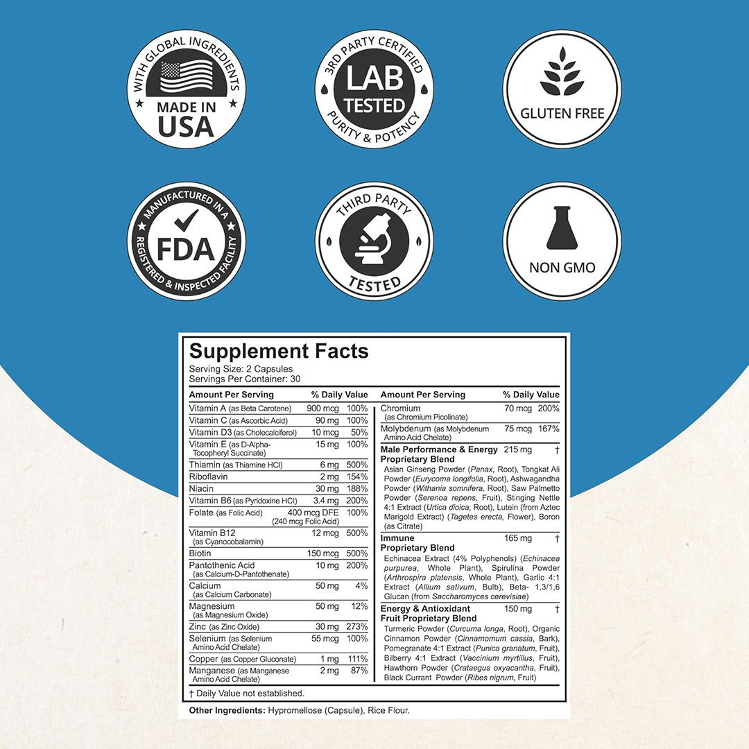 NuBest Men's Multi – Energy, Muscle & Immune Support – 60 Vegan Capsules