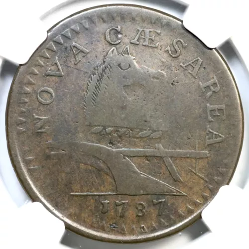 1787 M 64-t R-1 NGC F 12 No Plow Sprig New Jersey Colonial Copper Coin