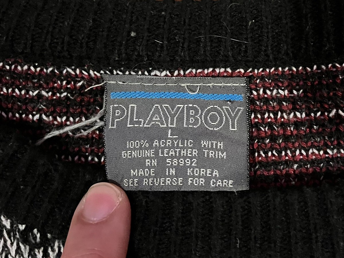 VINTAGE Playboy Sweater Men's Large Red Black Grey 90s | eBay