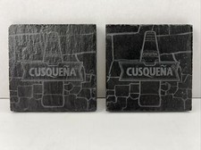 Cusquena  2 Piece  Drink Coaster Set Thick Slate Cork Backing Stone Mancave Beer
