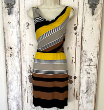 Taylor Sz  2 Womans Yellow Brown White Black Striped Sleeveless Cowl Neck Dress