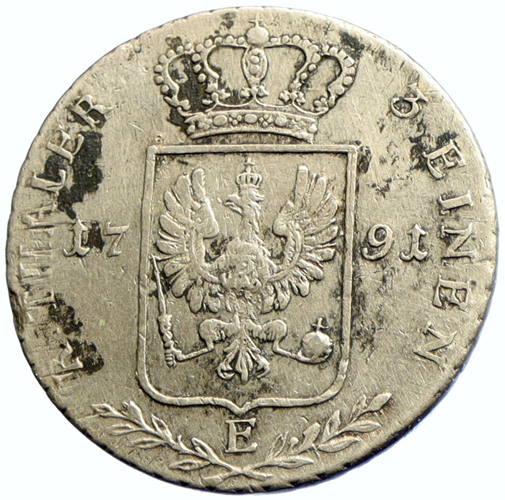 1791 PRUSSIA King Friedrich Wilhelm II GERMANY Silver 1/3 Thaler