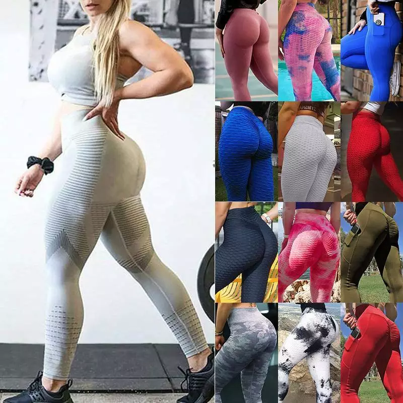 Womens High Waisted Ruched Yoga Pants Anti Cellulite Leggings Gym Sports  Fitness