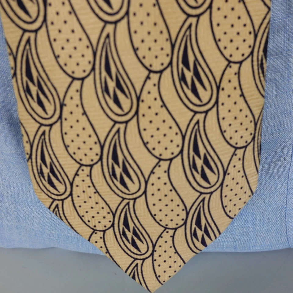 Diseñador Corbata Cuello Hombres Crema Caqui Abstracto Paisley Seda Traje JOSEPH ABBOUD ITALIA Foto 2 de 4