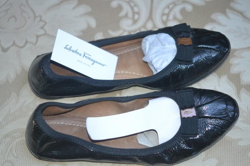 Salvatore Ferragamo Black Patent Leather Varina Bow Ballet Flats Shoes Size 7B - Picture 3 of 6