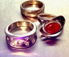 Argent Massif T 53-LOT 3 Bagues Anciennes-Jonc Anneau-Bijoux Anciens Pierres 925