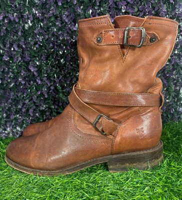 Frye Jayden Cross Engineer Boots Womens Size 10B Brown Leather Round Toe Shoes