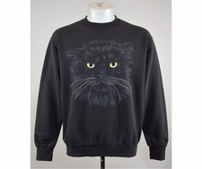 VTG Black Cat Kitty Hidden Face Fruit Of The Loom Sweatshirt USA Womens XL 80s