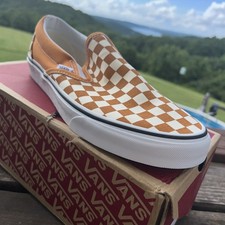NUOVO CON SCATOLA VANS CLASSIC SLIP ON SCACCHIERA DESERT SUN UOMO TAGLIA 11