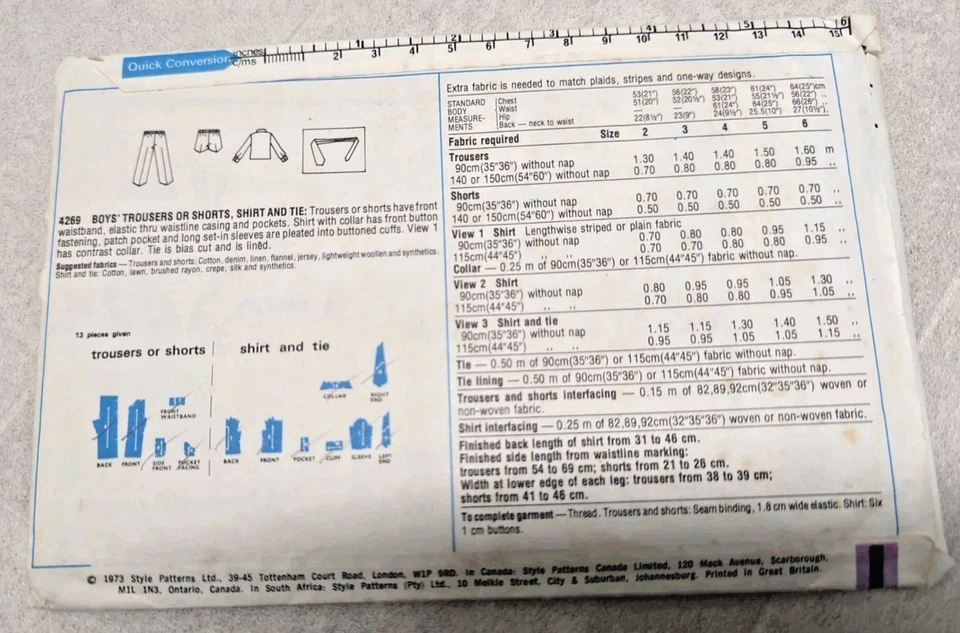 Vintage 1970s Style 4269 Boy's Shirt Tie Trousers Shorts Sewing Pattern W20.5" - Image 3 of 3